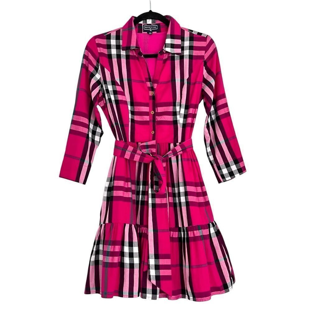 Duffield Lane Pink Plaid Fit & Flare Shirt Dress